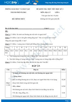 Đề kiểm tra 1 tiết HK2 môn Địa lý lớp 6 năm 2018-2019 - Phòng GD & ĐT Pleiku có đáp án