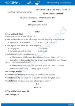 Đề thi HK1 môn Địa lý lớp 6 năm 2018-2019 - Trường THCS Quang Minh có đáp án