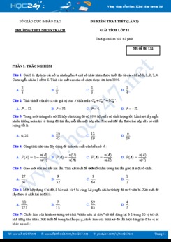 Đề kiểm tra 1 tiết Chương 2 Đại số 11 Trường THPT Nhơn Trạch năm học 2018 - 2019