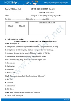 Đề thi HK2 môn Địa lý lớp 6 năm 2018-2019 - Trường THCS An Ninh có đáp án