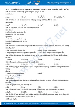 Bài tập trắc nghiệm tổng hợp Kim loại kiềm -Kim loại kiềm thổ - Nhôm