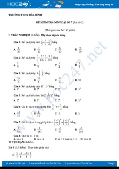 Đề kiểm tra 1 tiết Chương 1 Đại số 7 Trường THCS Hòa Bình có đáp án