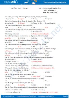 Đề cương ôn tập cuối năm môn Hóa 12 năm học 2018 - 2019 Trường THPT Yên Lạc