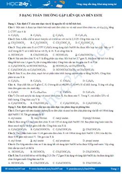 5 Dạng toán thường gặp liên quan đến este