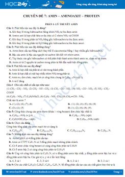 222 câu trắc nghiệm chuyên đề Amin - Amino axit - Protein