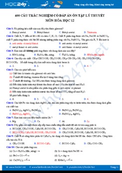 400 Câu trắc nghiệm có đáp án ôn tập lý thuyết môn Hóa học 12