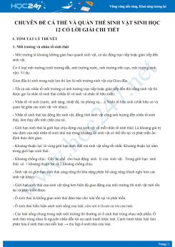 Chuyên đề Cá thể và quần thể sinh vật Sinh học 12 có lời giải chi tiết