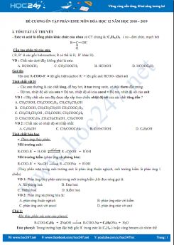 Đề cương ôn tập phần este môn Hóa học 12 năm học 2018 - 2019
