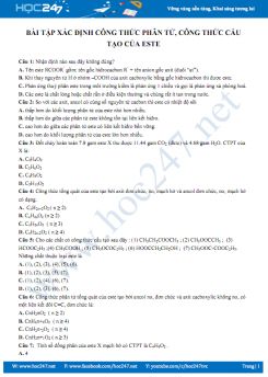 Bài tập xác định công thức phân tử, công thức cấu tạo của este