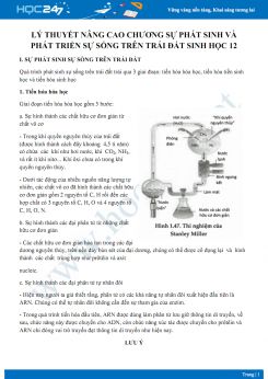 Lý thuyết nâng cao Chương Sự phát sinh và phát triển sự sống trên Trái đất Sinh học 12