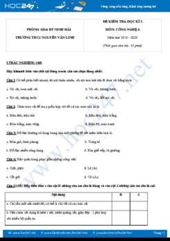 Đề thi Học kì 1 môn Công nghệ 6 năm 2018- 2019 trường THCS Nguyễn Văn Linh có đáp án