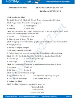 Đề thi HK2 môn Ngữ văn lớp 6 năm 2017-2018, Phòng GD&ĐT Vĩnh Yên