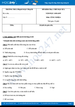Đề kiểm tra 1 tiết giữa HK2 môn Công nghệ 6 năm 2019 Trường THCS Phạm Ngọc Thạch