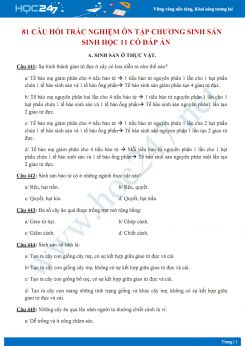 81 câu hỏi trắc nghiệm ôn tập Chương Sinh sản Sinh học 11 có đáp án