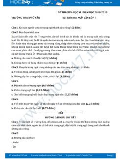 Đề thi giữa HK1 môn Ngữ văn lớp 7 năm 2018-2019, Trường THCS Phổ Văn
