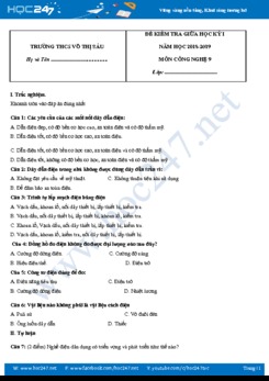 Đề kiểm tra giữa HK1 môn Công Nghệ 9 năm 2018-2019 trường THCS Võ Thị Sáu
