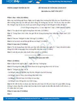 Đề thi HK1 môn Ngữ văn lớp 7 năm 2018-2019, Phòng GD&ĐT Huyện Ba Tơ