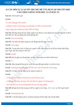 61 Câu hỏi tự luận ôn thi chủ đề Ứng dụng di truyền trong chọn giống Sinh học 12 có đáp án