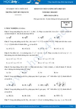 Đề KSCL giữa HK1 môn Toán 11 Trường THPT Bùi Thị Xuân năm 2018 - 2019