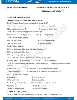 Đề thi giữa HK2 môn Ngữ văn lớp 7 năm 2018-2019, Phòng GD&ĐT Chư Prông
