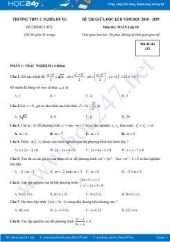 Đề thi giữa HK2 môn Toán 10 Trường THPT C Nghĩa Hưng năm học 2018 - 2019