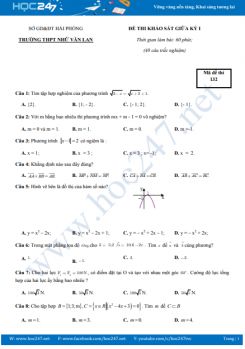 Đề KSCL giữa HK1 môn Toán 10 Trường THPT Nhữ Văn Lan năm học 2018 - 2019