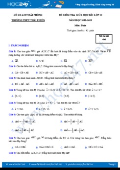 Đề thi giữa HK1 môn Toán 10 Trường THPT Thái Phiên năm học 2018 - 2019