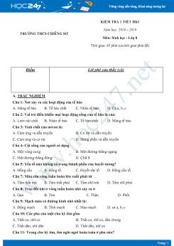 Đề kiểm tra 1 tiết HK1 môn Sinh học lớp 8 năm 2018-2019 - Trường THCS Chiêng Sơ có đáp án