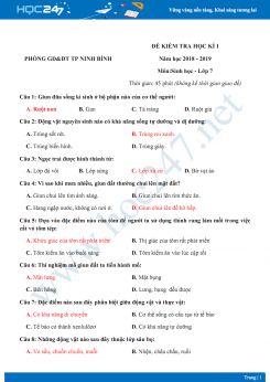 Đề thi HK1 môn Sinh học lớp 7 năm 2018-2019 - Phòng GD & ĐT Ninh Bình có đáp án