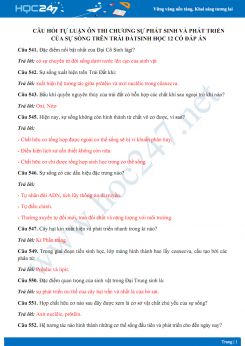 Câu hỏi tự luận ôn thi Chương Phát sinh và phát triển sự sống trên Trái đất  Sinh học 12 có đáp án