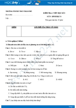 Đề kiểm tra 1 tiết HK1 môn Sinh học lớp 8 năm 2018-2019 - Trường PTDTBT THCS Trần Phú có đáp án
