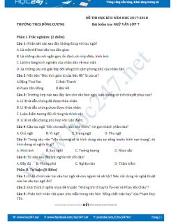 Đề thi HK2 môn Ngữ văn lớp 7 năm 2017-2018, Trường THCS Đồng Cương