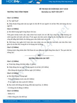 Đề thi HK2 môn Ngữ văn lớp 7 năm 2017-2018, Trường THCS Vĩnh Thịnh