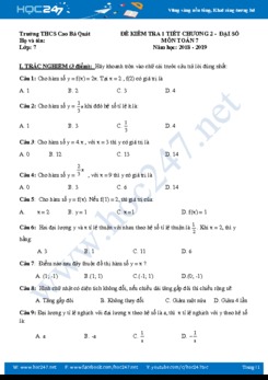 Đề kiểm tra 1 tiết Chương 2 Đại số 7 năm 2018 Trường THCS Cao Bá Quát có đáp án