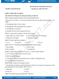Đề thi HK2 môn Ngữ văn lớp 7 năm 2018-2019, Trường THCS Phổ Minh