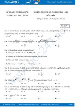 Đề thi giữa HK2 môn Toán 11 năm 2019 có đáp án - Trường THPT Nam Tiền Hải