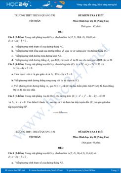 Đề kiểm tra 1 tiết Chương 3 Hình học 10 năm 2019 có đáp án - Trường THPT Thị xã Quảng Trị