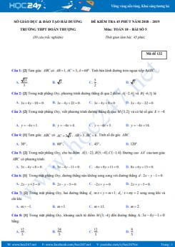 Đề kiểm tra 1 tiết Chương 3 Hình học 10 Trường THPT Đoàn Thượng năm học 2018 - 2019