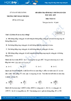 Đề kiểm tra 1 tiết Chương 3 Hình học 11 năm 2019 có đáp án - Trường THPT Đoàn Thượng