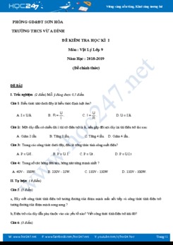 Đề  thi HK1 có đáp án môn Vật lý 9 năm học 2018-2019 trường THCS Vừ A Dính
