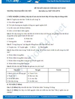 Đề thi giữa HK1 môn Ngữ văn lớp 8 năm 2017-2018, Trường THCS Nguyễn Văn Tiết