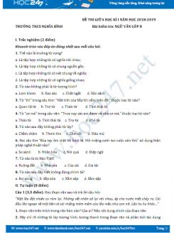 Đề thi giữa HK1 môn Ngữ văn lớp 8 năm 2018-2019, Trường THCS Nghĩa Bình