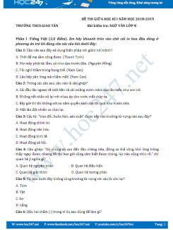 Đề thi giữa HK1 môn Ngữ văn lớp 8 năm 2018-2019, Trường THCS Giao Tân