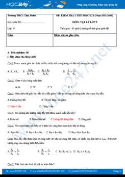 Đề kiểm tra 1 tiết Học kì 1 môn Vật lí 9 năm học 2018-2019 trường THCS Thái Phiên có đáp án