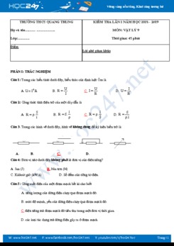 Đề thi Học kì 1 môn Vật lý 9 năm học 2018-2019 trường THCS Quang Trung