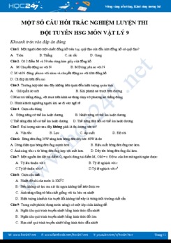 Một số câu hỏi trắc nghiệm luyện thi đội tuyển HSG môn Vật lý 9