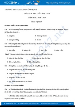 Đề kiểm tra giữa HK1 môn Vật lí 9 năm 2018-2019 trường THCS Trương Công Định