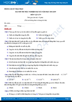 Bộ 3 đề thi trắc nghiệm Học kì 1 môn Vật lý 9 năm học 2018-2019 có đáp án
