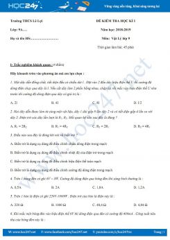 Đề thi Học kì 1 năm học 2018-2019 môn Vật lý 9 trường THCS Lê Lợi có đáp án