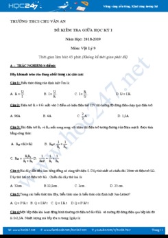 Đề kiểm tra giữa HK1 môn Vật lý 9 trường THCS Chu Văn An năm học 2018-2019